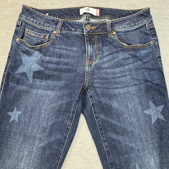 Cabi Womens Blue Denim Stars Slim Fit Boyfriend Jeans Cropped Rolled Cuffs Sz 6 - Picture 3 of 15